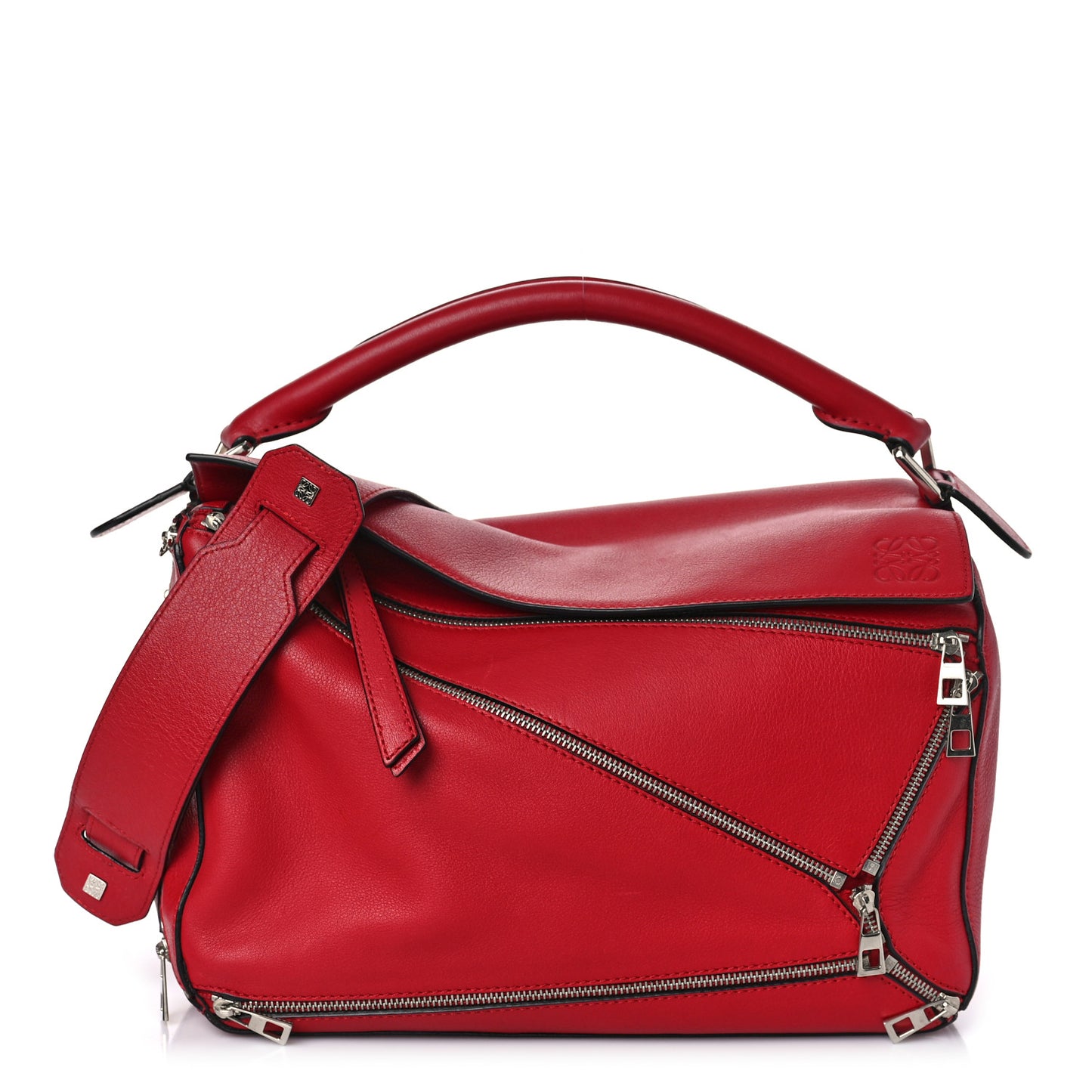 Calfskin Zipper Puzzle Bag Red