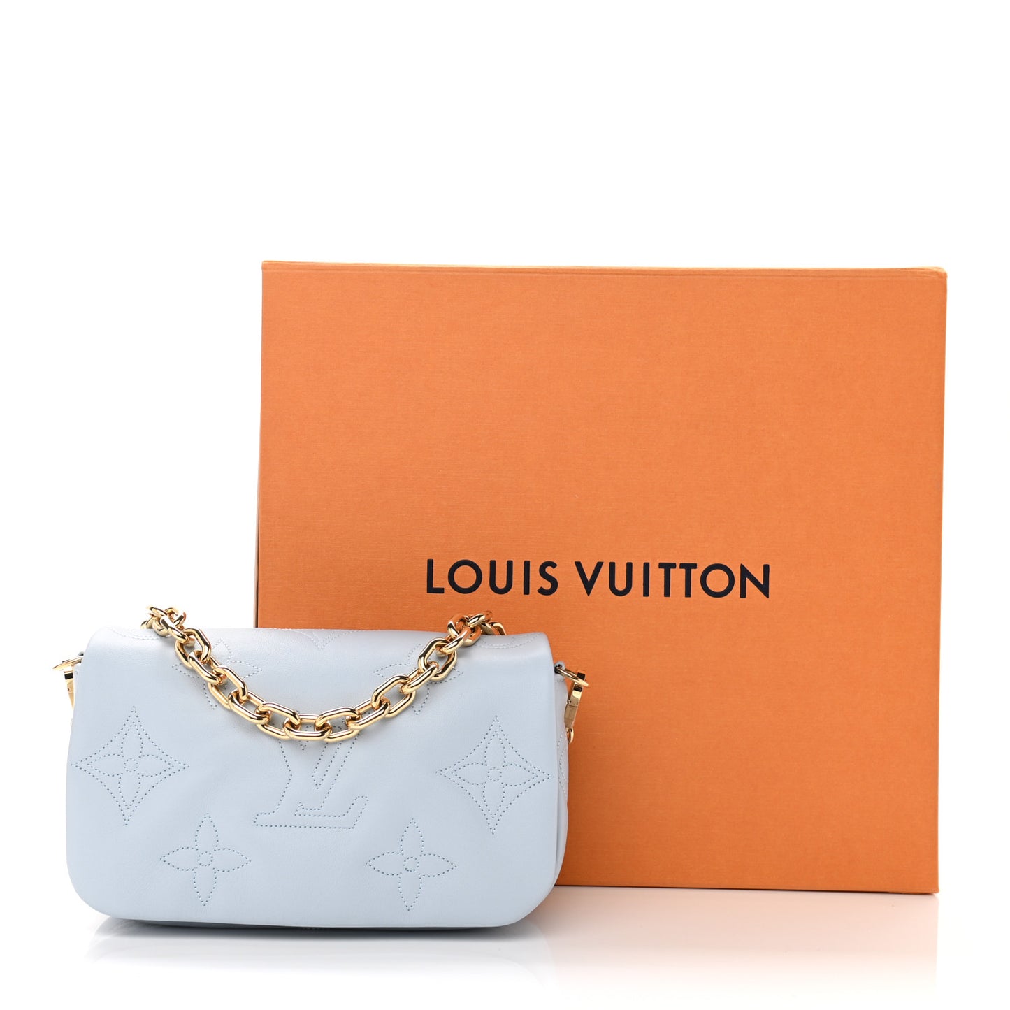Calfskin Bubblegram Wallet On Strap Ice Blue