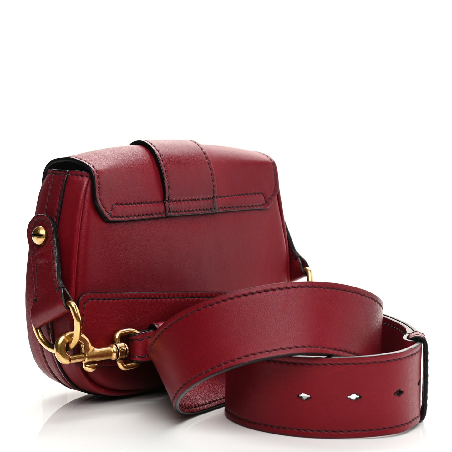 Calfskin D Fence Saddle Bag Black Red