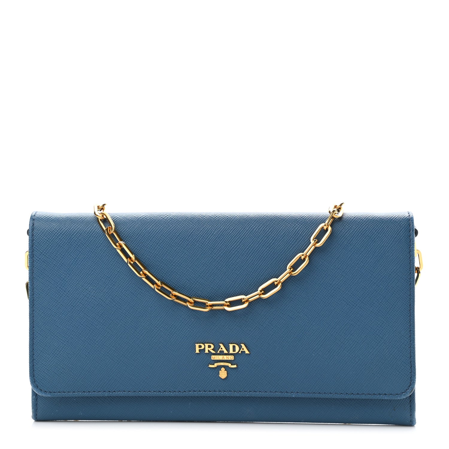 Prada Saffiano Metal Large Chain Wallet Cobalto 1 of 11