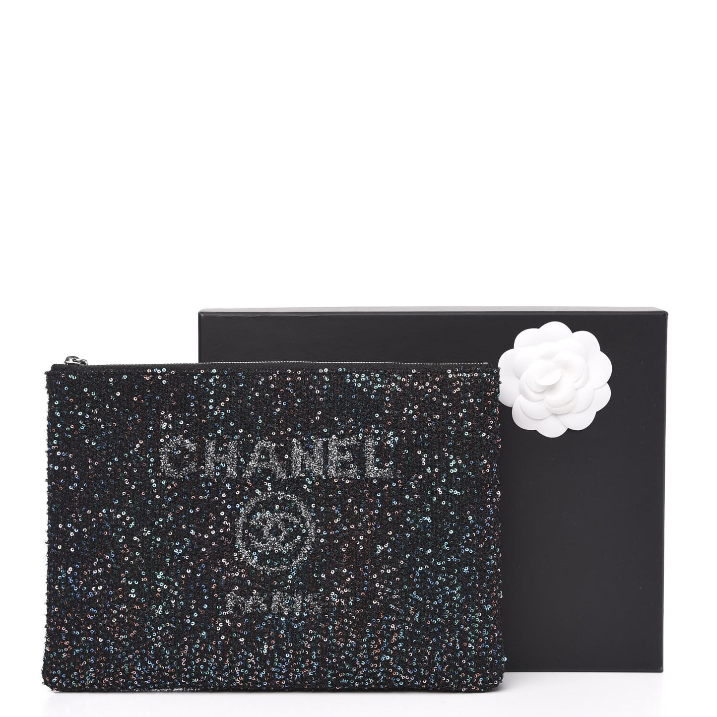 Canvas Sequin Medium Deauville Cosmetic Pouch Black