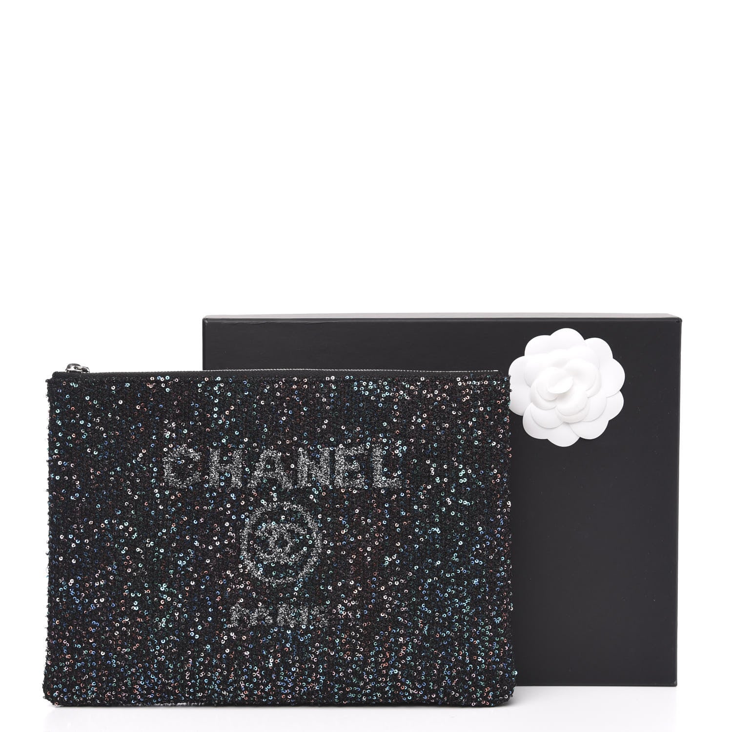 Chanel Canvas Sequin Medium Deauville Cosmetic Pouch Black 11 of 13