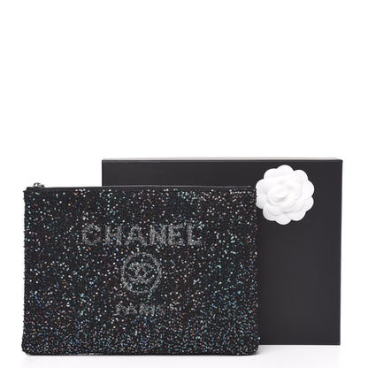 Chanel Canvas Sequin Medium Deauville Cosmetic Pouch Black 11 of 13