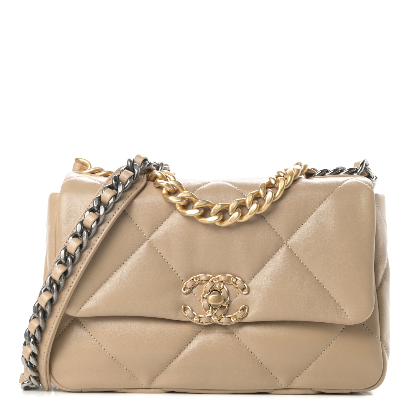 Lambskin Quilted Medium Chanel 19 Flap Dark Beige