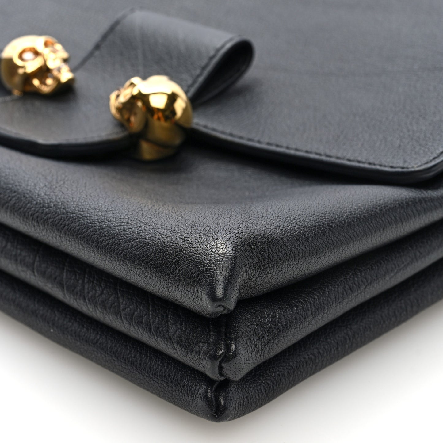 Calfskin Small Twin Skull Chain Crossbody Black