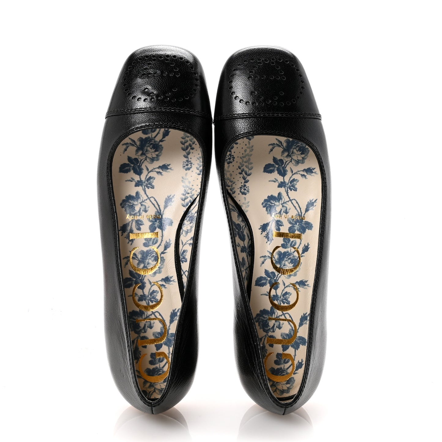 Goatskin Perforated Interlocking G Ballet Flats 35.5 Black