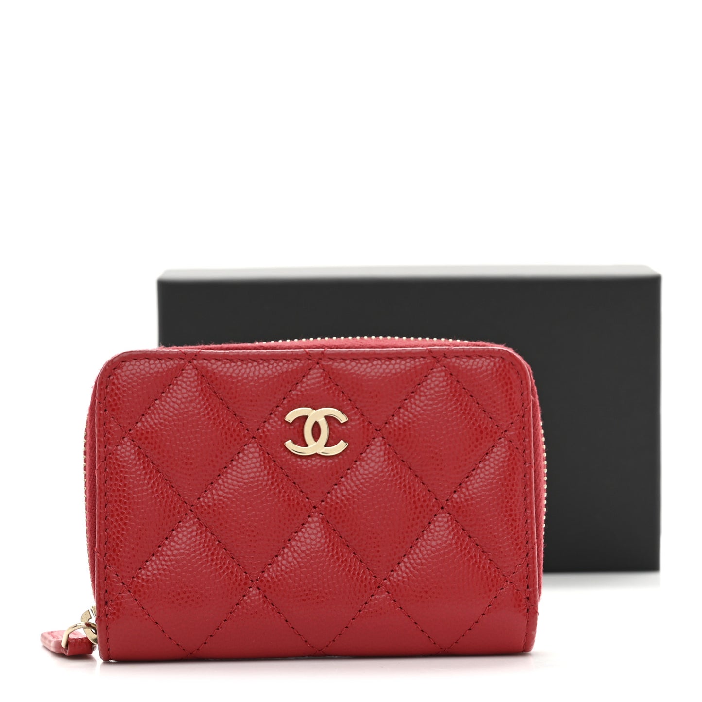 Caviar Quilted Zip Coin Purse Red