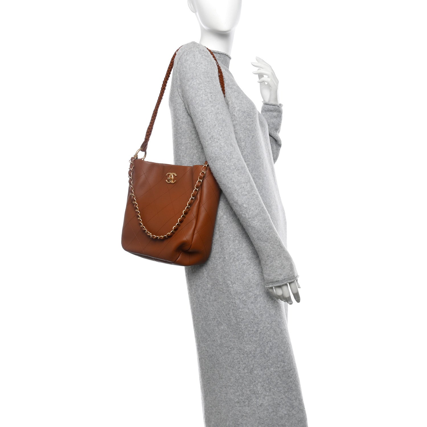 Chanel Calfskin Quilted Braided Handle Chain Hobo Brown 2 of 11