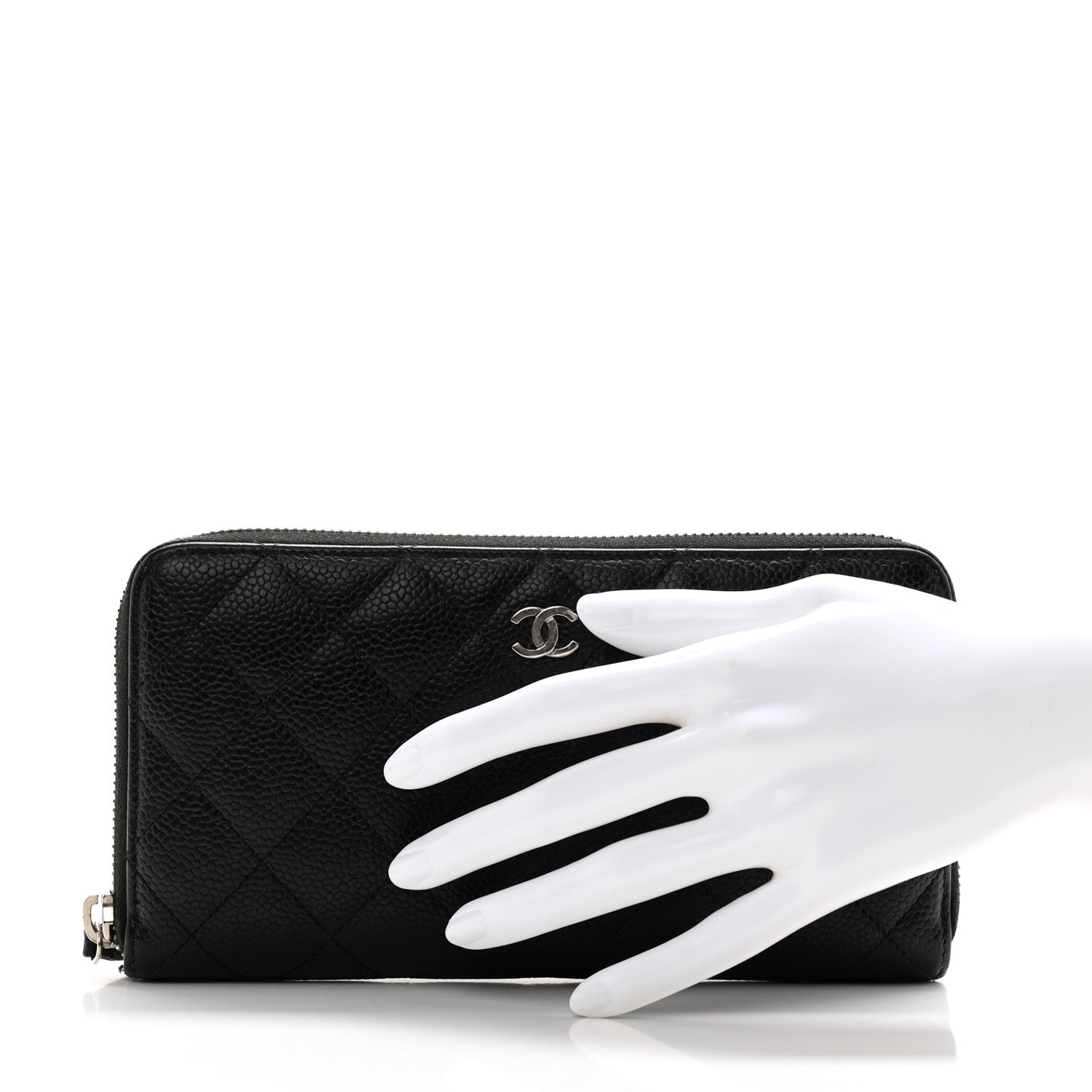 Caviar Quilted Large Gusset Zip Around Wallet Black