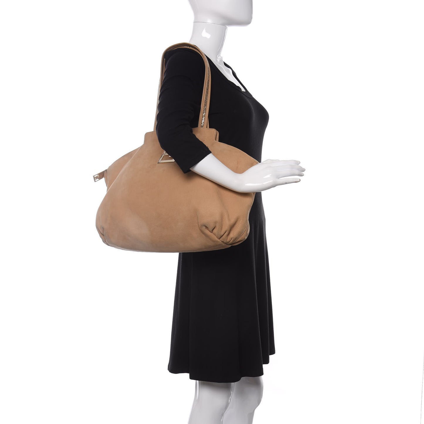 Metallic Nubuck Medium Chains Tote Caramello