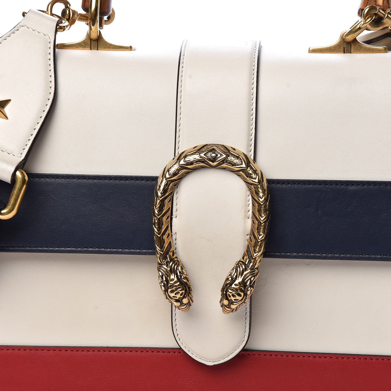 Gucci Calfskin Bamboo Web Medium Dionysus Top Handle Bag White Blue Hibiscus Red 8 of 17