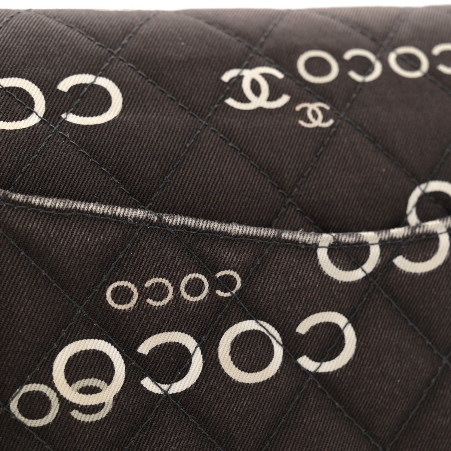Chanel Canvas Coco Printed Quilted Medium Double Flap Black White 14 of 14