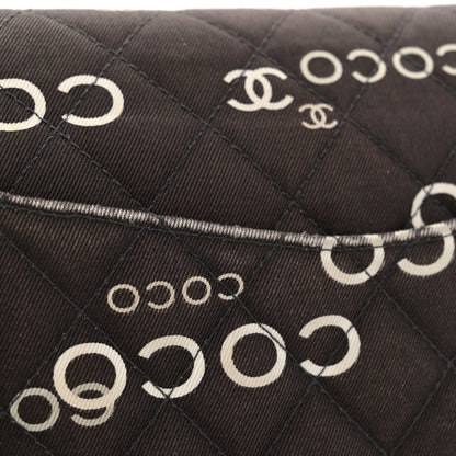 Chanel Canvas Coco Printed Quilted Medium Double Flap Black White 14 of 14