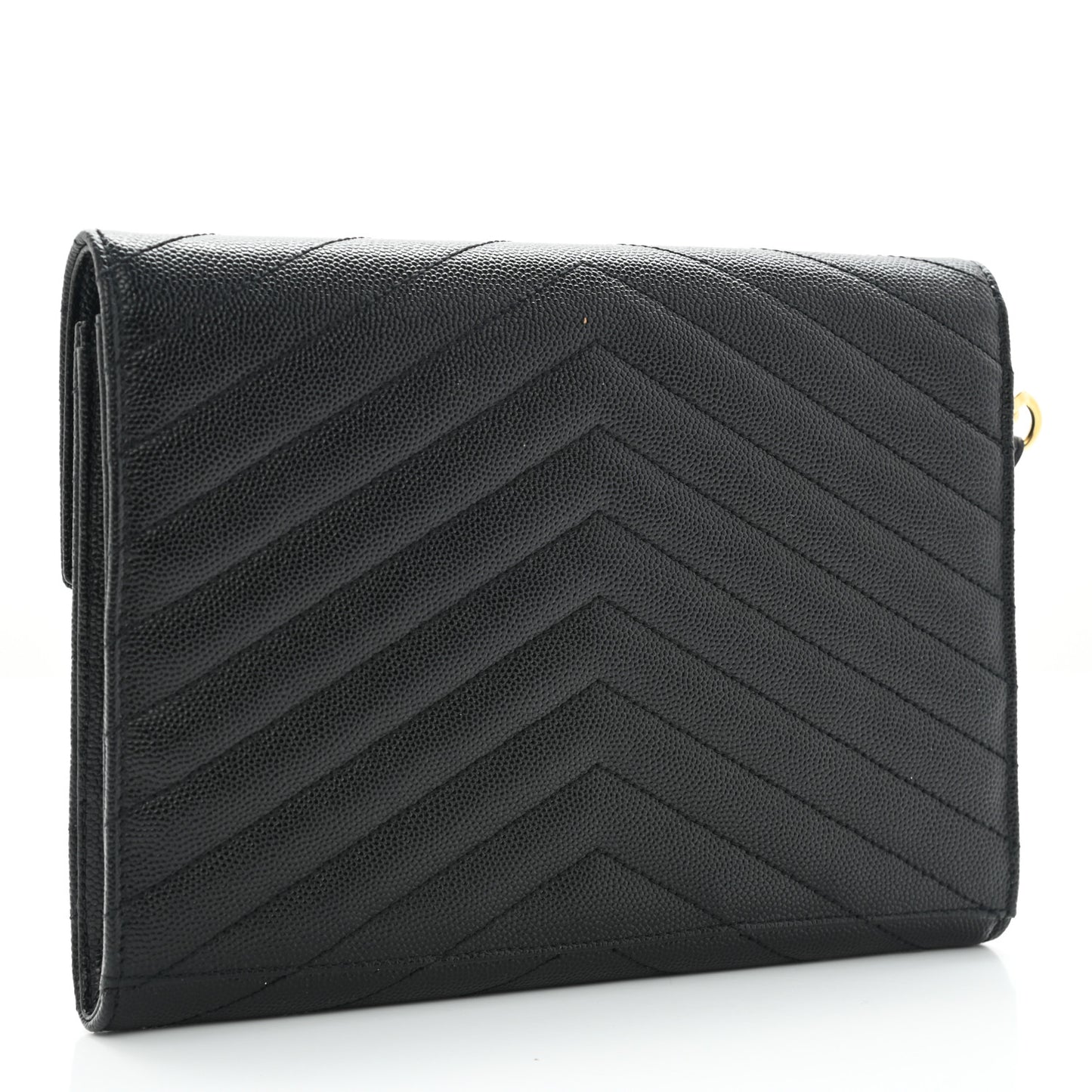 Grain De Poudre Matelasse Chevron Monogram Envelope Clutch Black
