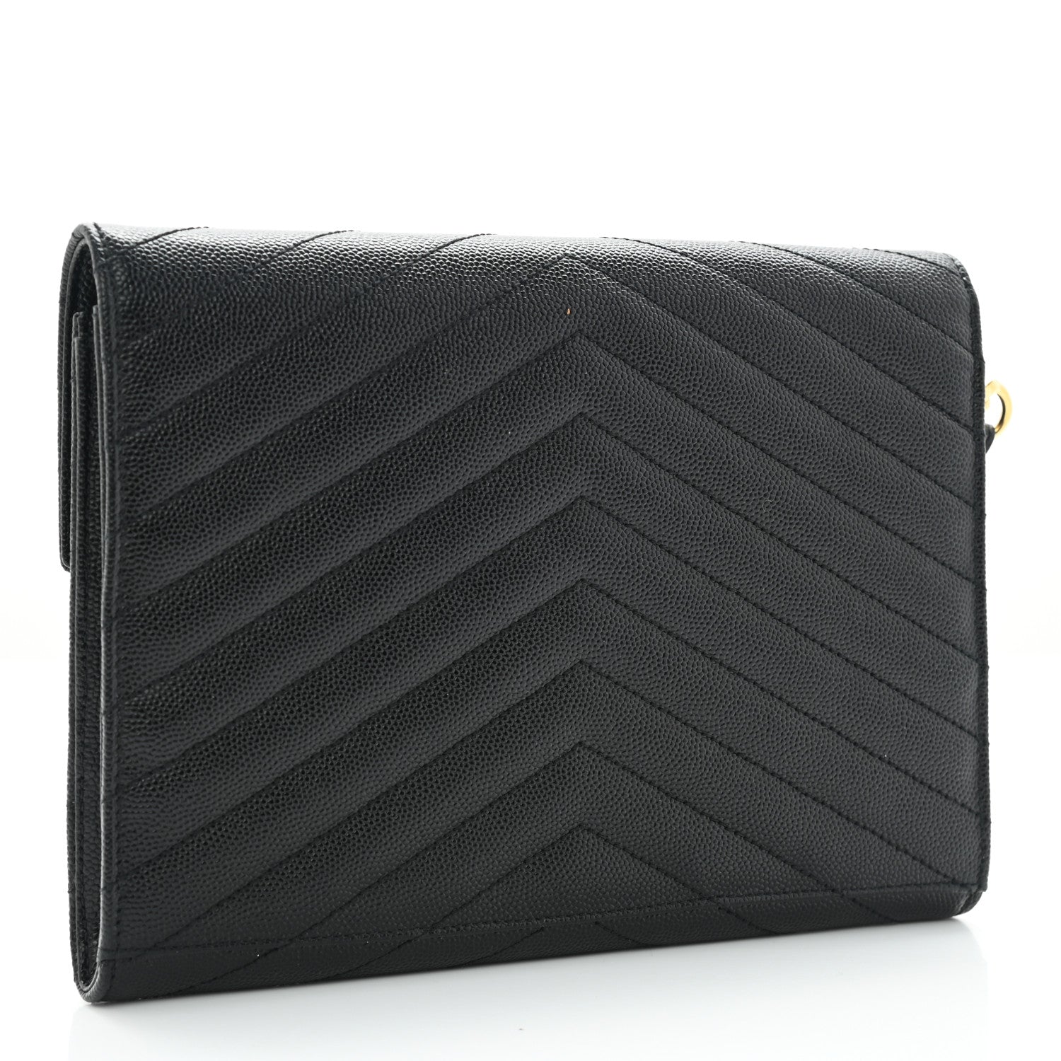Saint Laurent Grain De Poudre Matelasse Chevron Monogram Envelope Clutch Black 3 of 7
