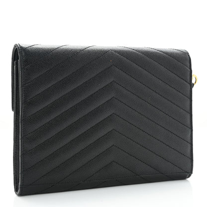 Saint Laurent Grain De Poudre Matelasse Chevron Monogram Envelope Clutch Black 3 of 7