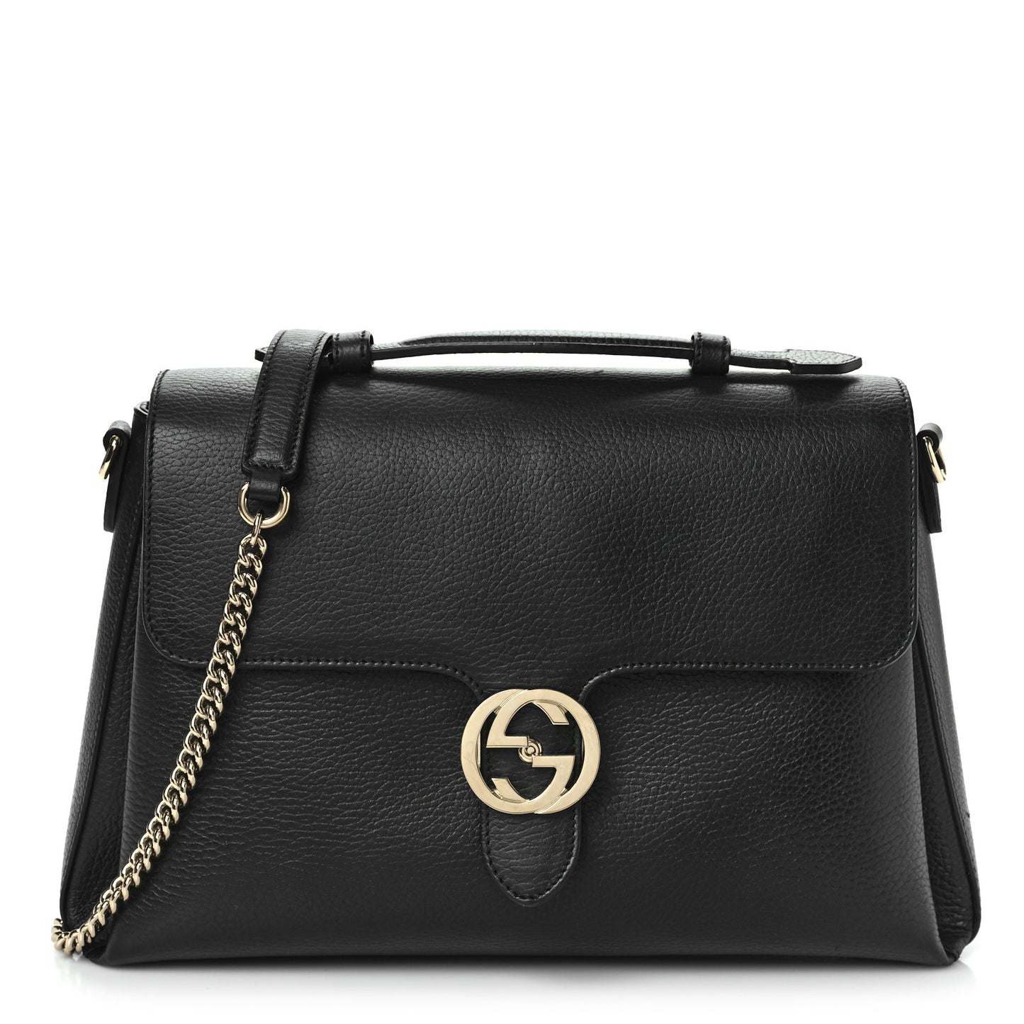 Dollar Calfskin Medium Interlocking G Top Handle Shoulder Bag Black
