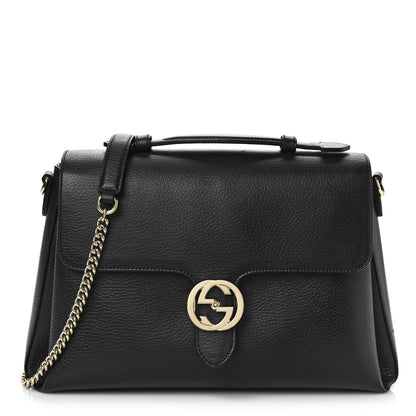 Gucci Dollar Calfskin Medium Interlocking G Top Handle Shoulder Bag Black 1 of 9