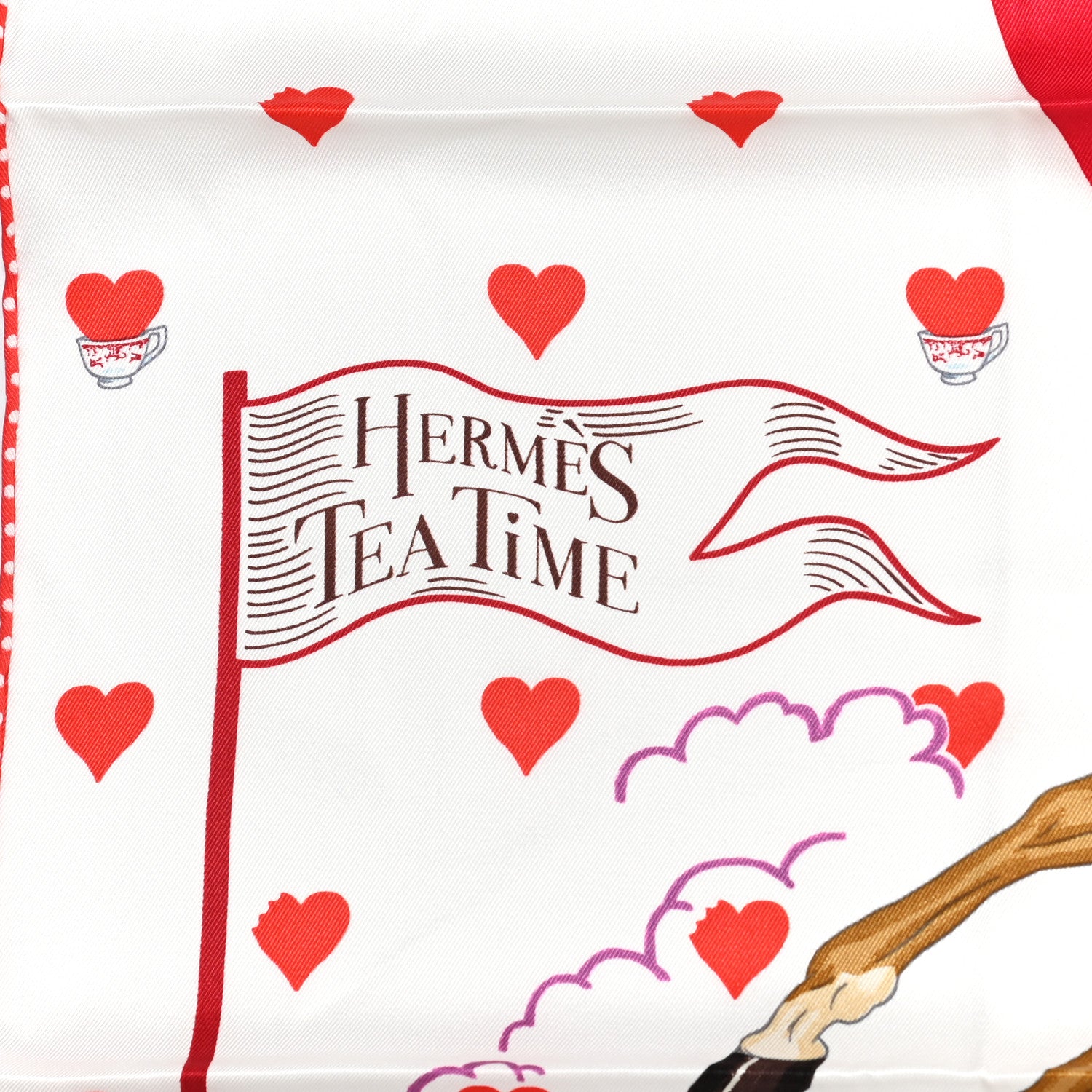 Hermes Silk Tea Time Scarf 70 White Framboise Rouge 3 of 5