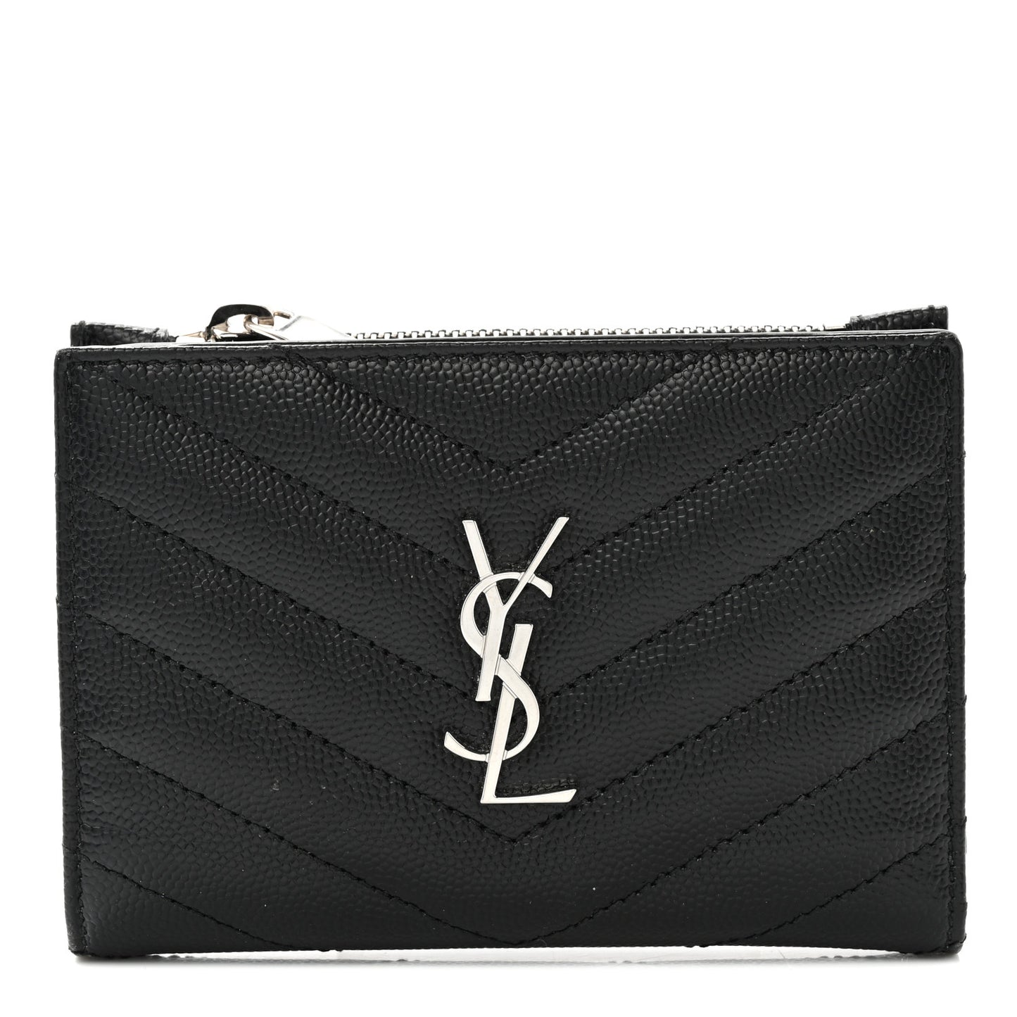 Grain De Poudre Matelasse Chevron Monogram Zipped Two-Part Wallet Black