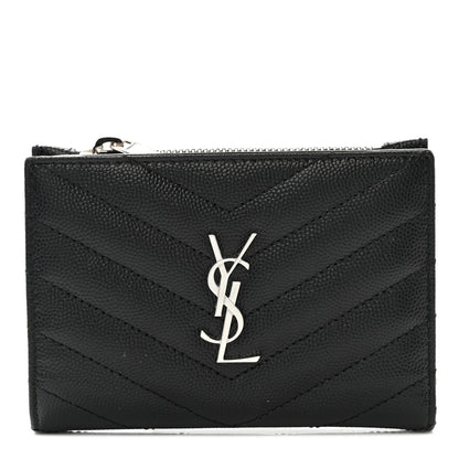 Saint Laurent Grain De Poudre Matelasse Chevron Monogram Zipped Two-Part Wallet Black 1 of 9