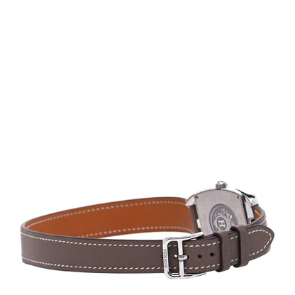Hermes Stainless Steel Swift 33mm Cape Cod Tonneau Double Tour Quartz Watch Etoupe 3 of 5