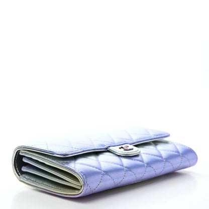 Chanel Gradient Metallic Calfskin Quilted Large Gusset Flap Wallet Silver Blue Yellow Purple 4 of 9