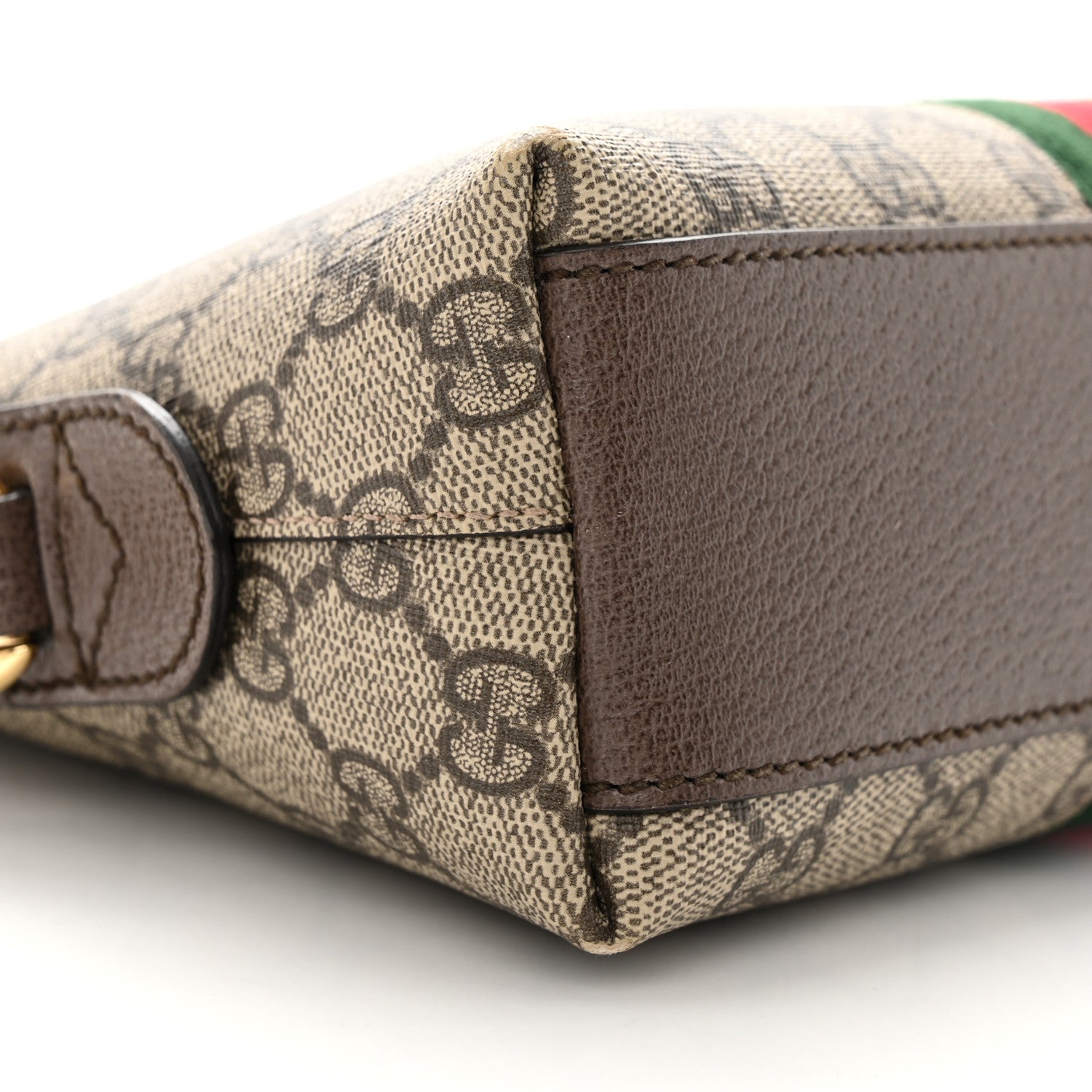 Gucci GG Supreme Monogram Textured Dollar Calfskin Web Small Ophidia Dome Shoulder Bag Beige Ebony New Acero 9 of 13