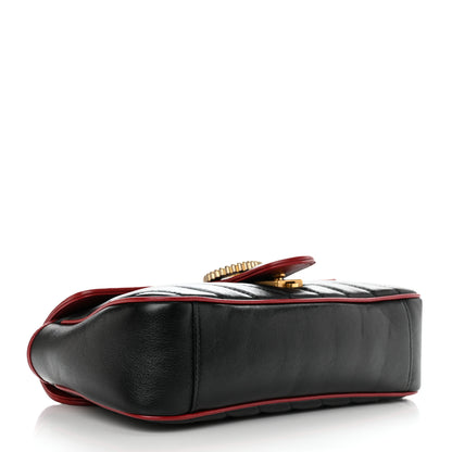 Gucci Vintage Effect Calfskin Matelasse Diagonal Small Torchon GG Marmont Shoulder Bag Black Romantic Cherry 4 of 10