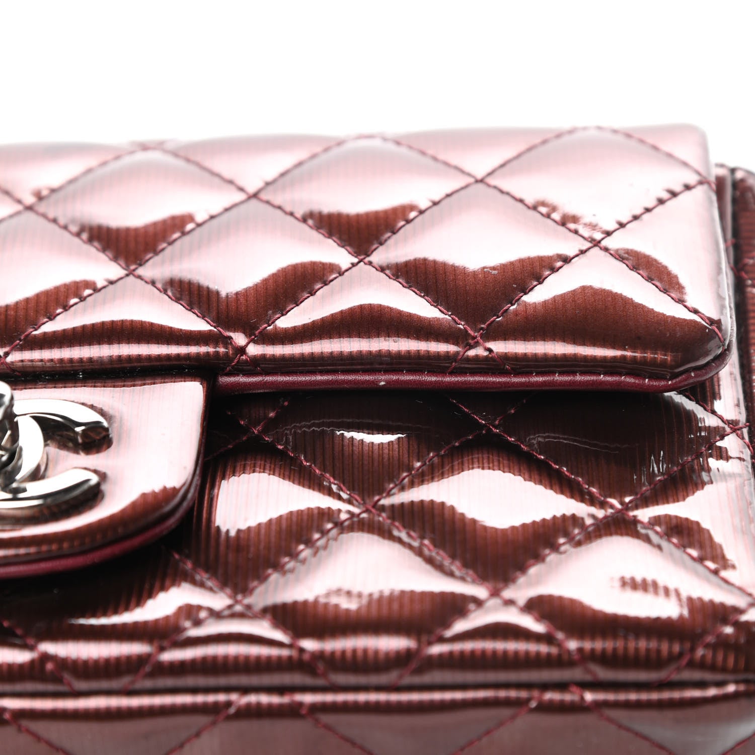 Chanel Striated Patent Quilted Mini Rectangular Flap Burgundy 11 of 14
