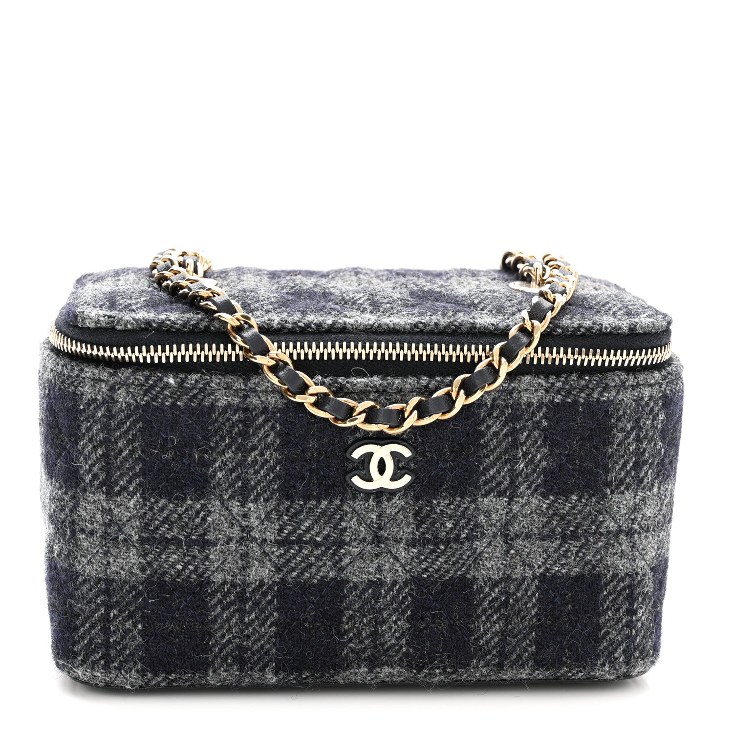 Chanel Wool Plaid Quilted Small Vanity Case With Chain Blue 1 of 12