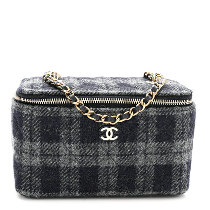 Chanel Wool Plaid Quilted Small Vanity Case With Chain Blue 1 of 12