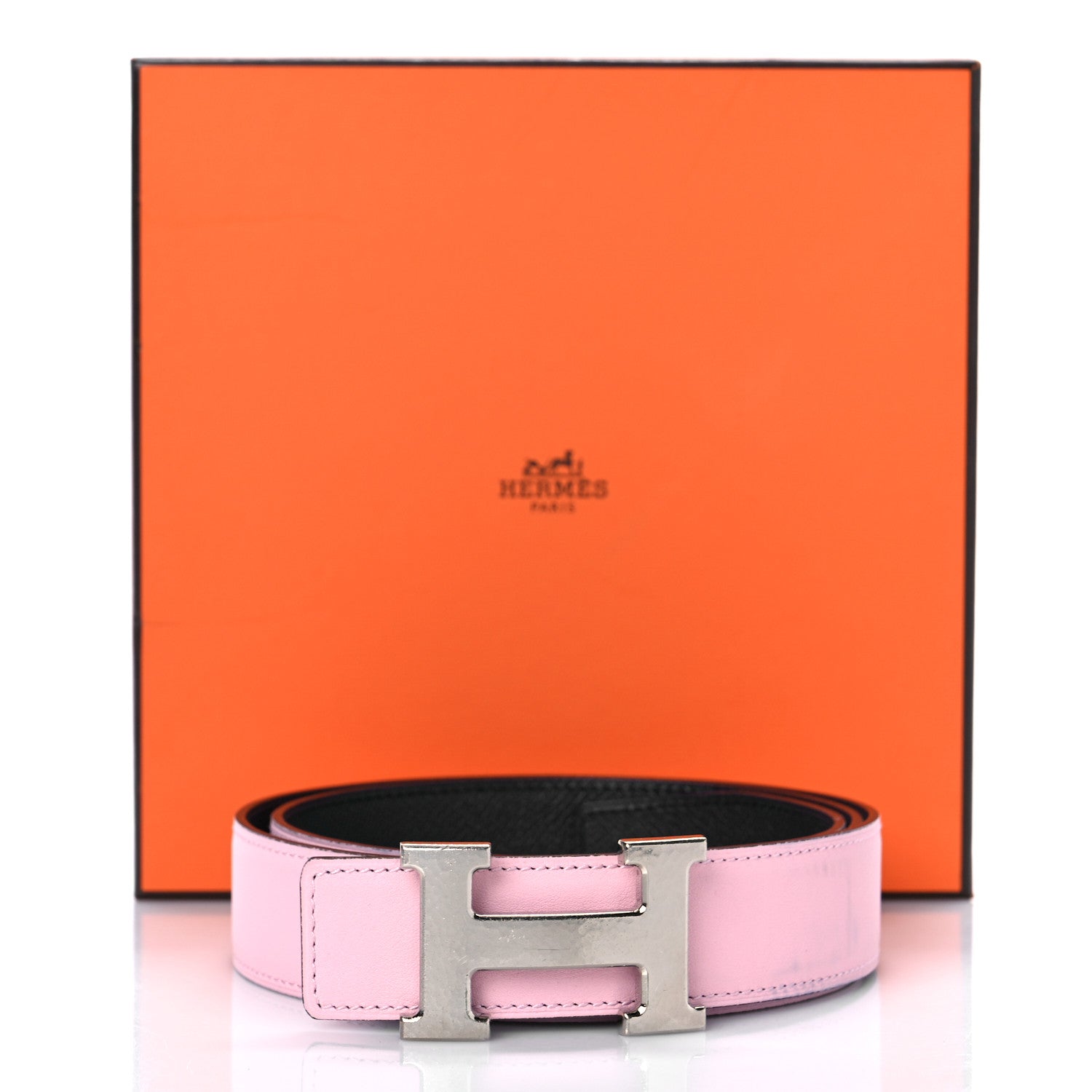 Hermes Box Togo 32mm Martelee H Belt 90 Rose Sakura Blue Nuit 8 of 8