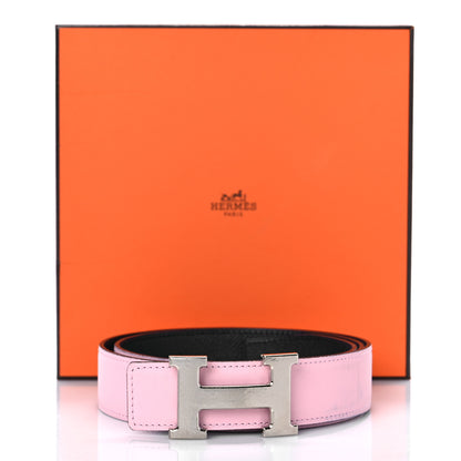 Hermes Box Togo 32mm Martelee H Belt 90 Rose Sakura Blue Nuit 8 of 8