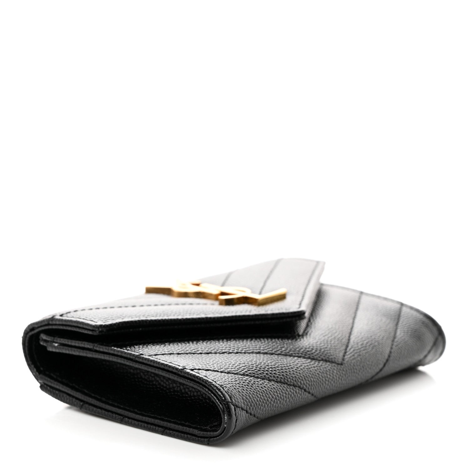Saint Laurent Grain De Poudre Matelasse Chevron Small Monogram Envelope Wallet Black 4 of 7