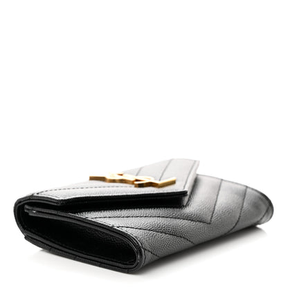 Saint Laurent Grain De Poudre Matelasse Chevron Small Monogram Envelope Wallet Black 4 of 7