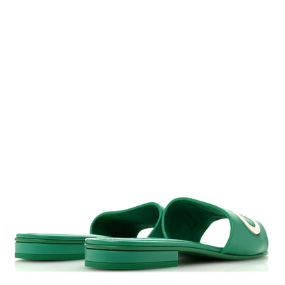 Chanel Calfskin Patent Calfskin Logo Mules 36 Green White 5 of 9