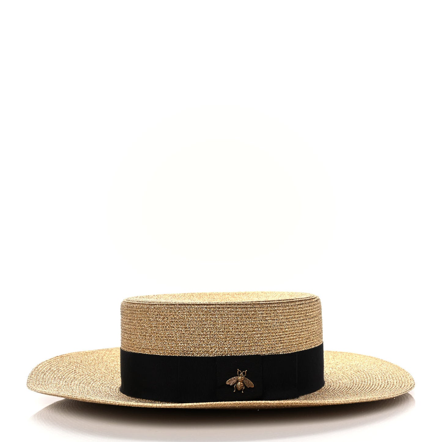 Glittered Straw Grosgrain Wide Brim Hat S Gold Black