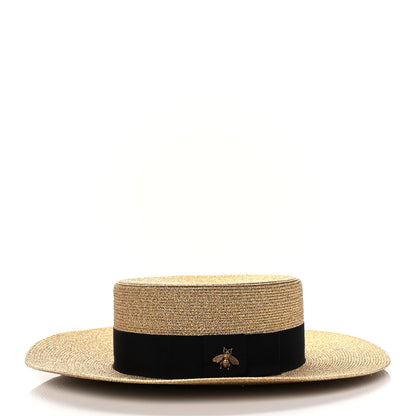 Gucci Glittered Straw Grosgrain Wide Brim Hat S Gold Black 4 of 9