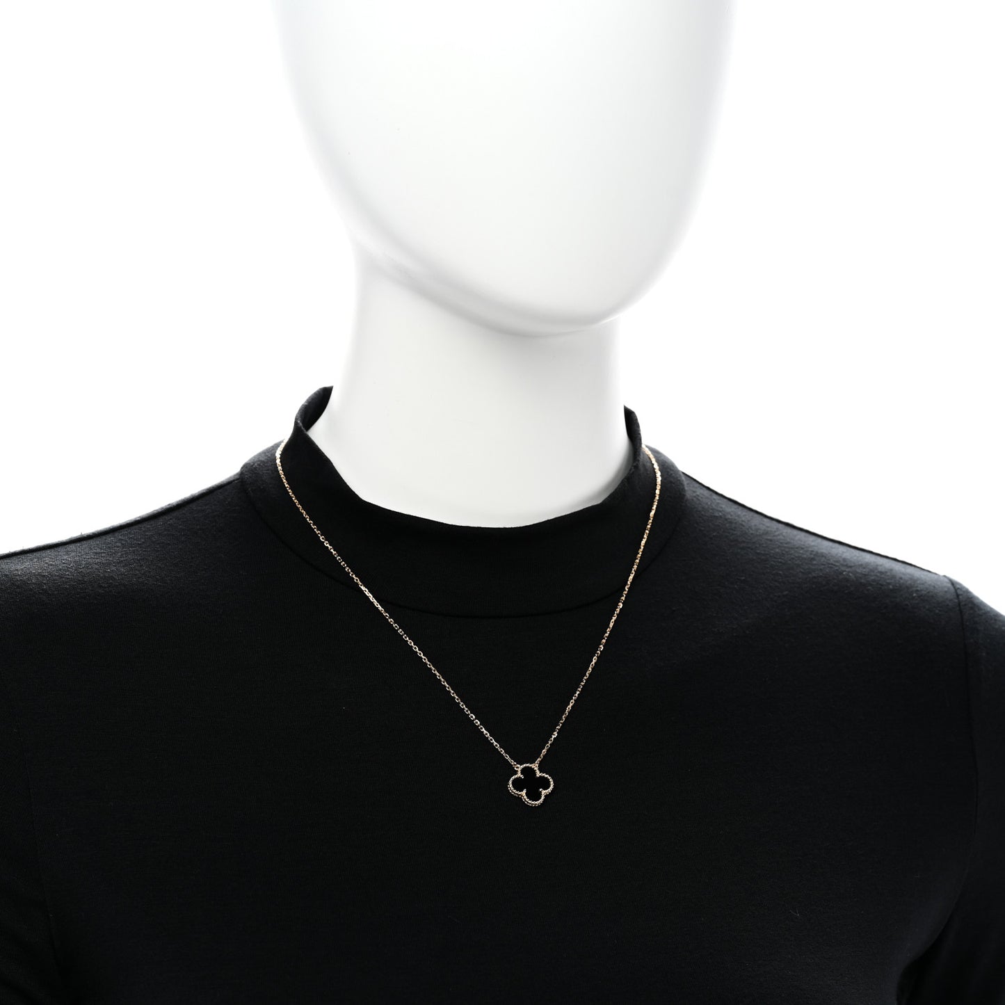 18K Yellow Gold Black Onyx Vintage Alhambra Pendant Necklace