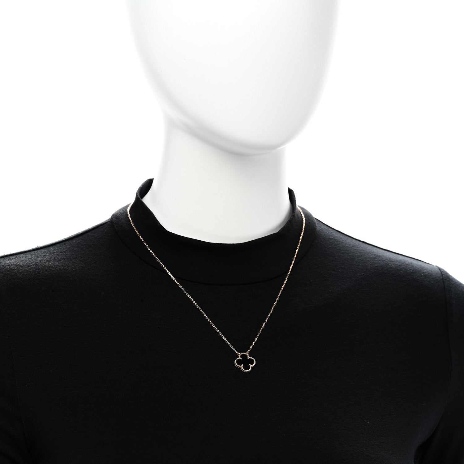 Van Cleef & Arpels 18K Yellow Gold Black Onyx Vintage Alhambra Pendant Necklace 2 of 6