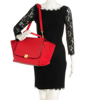 Celine Drummed Calfskin Suede Medium Trapeze Coquelicot 2 of 8