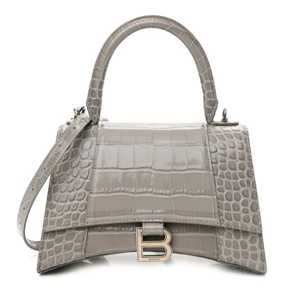 Balenciaga Shiny Calfskin Crocodile Embossed Small Hourglass Top Handle Bag Steel Grey 1 of 11