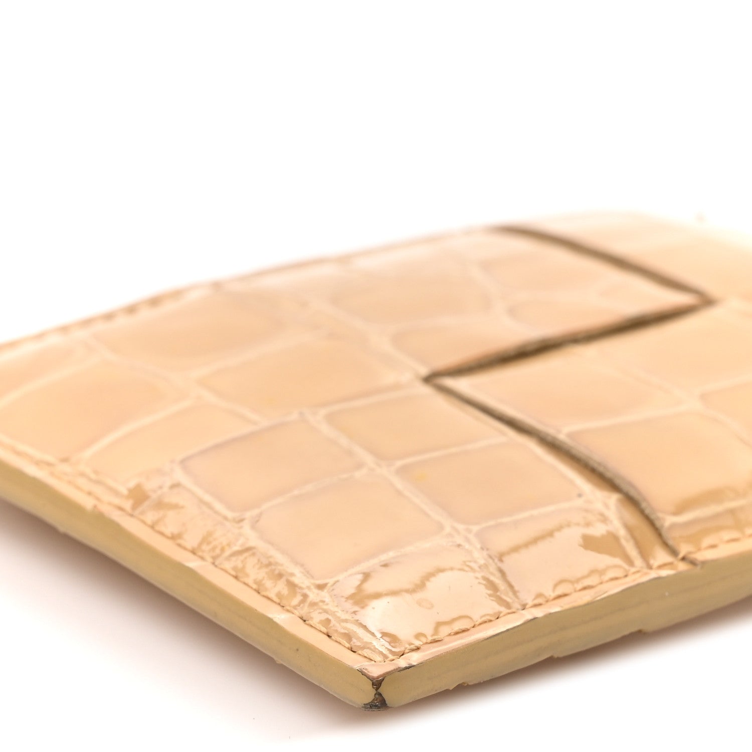 Bottega Veneta Gloss Calfskin Crocodile Embossed Card Holder Wallet Praline 7 of 9
