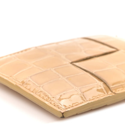 Bottega Veneta Gloss Calfskin Crocodile Embossed Card Holder Wallet Praline 7 of 9