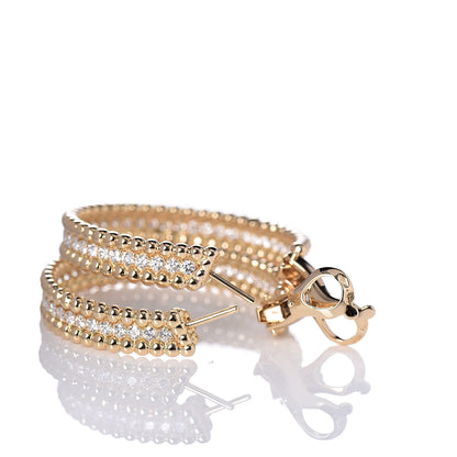 Van Cleef & Arpels 18K Yellow Gold Diamond Perlee Hoop Earrings 3 of 5