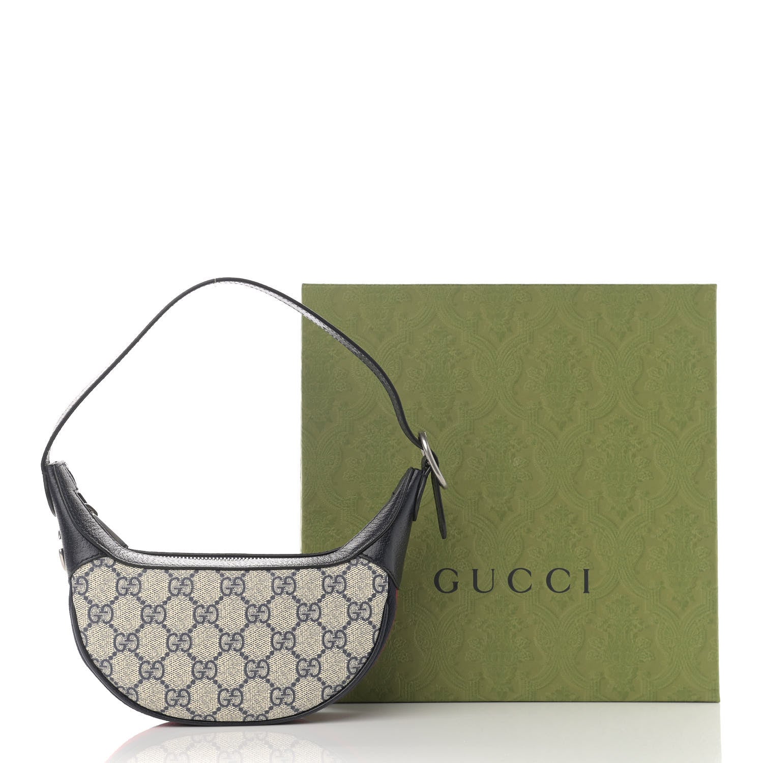 Gucci GG Supreme Monogram Textured Dollar Calfskin Web Mini Ophidia Half Moon Hobo Beige Blue 11 of 11