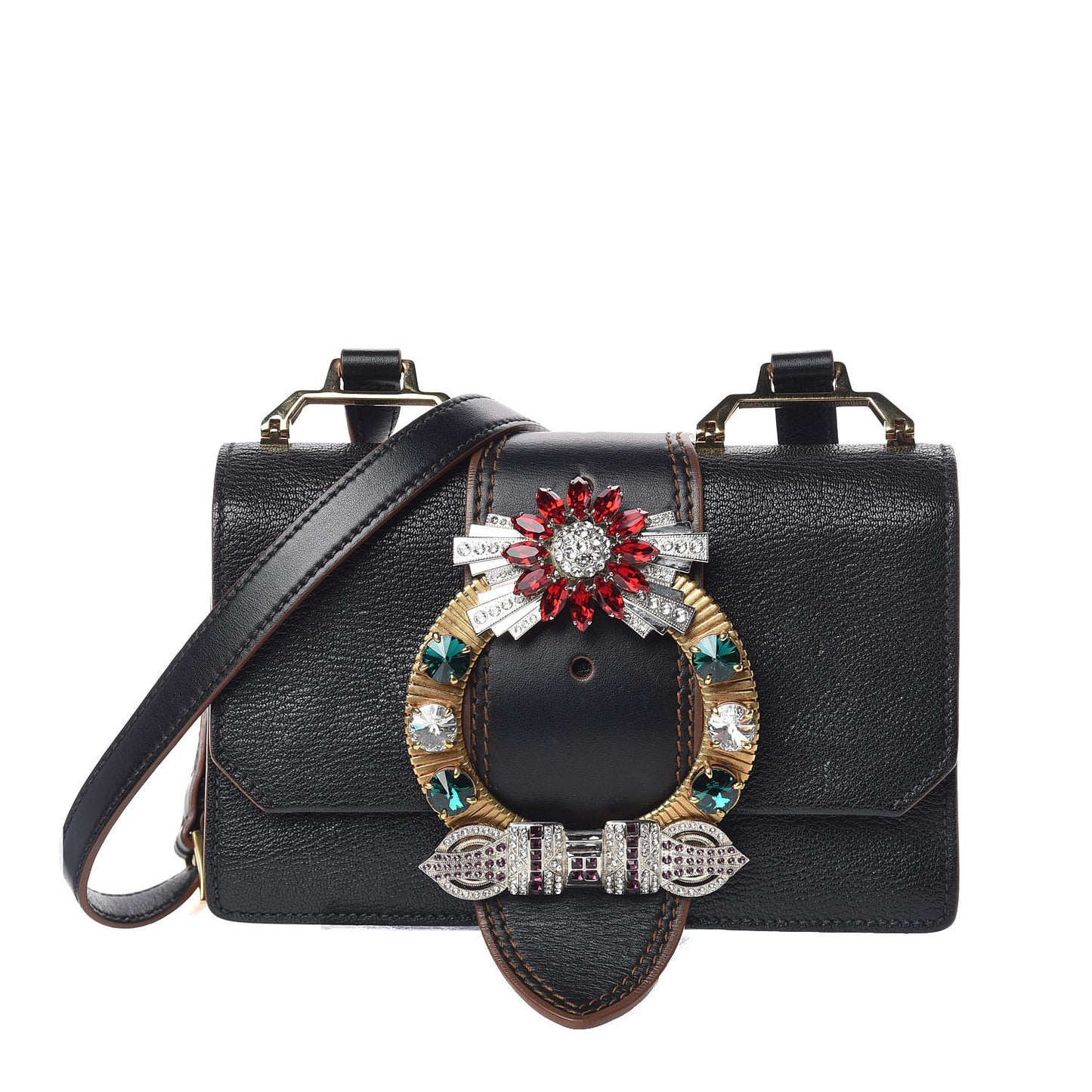 Goatskin Madras Soft Calf Crystal Embellished Shoulder Bag Black