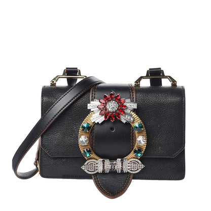 Miu Miu Goatskin Madras Soft Calf Crystal Embellished Shoulder Bag Black 4 of 16