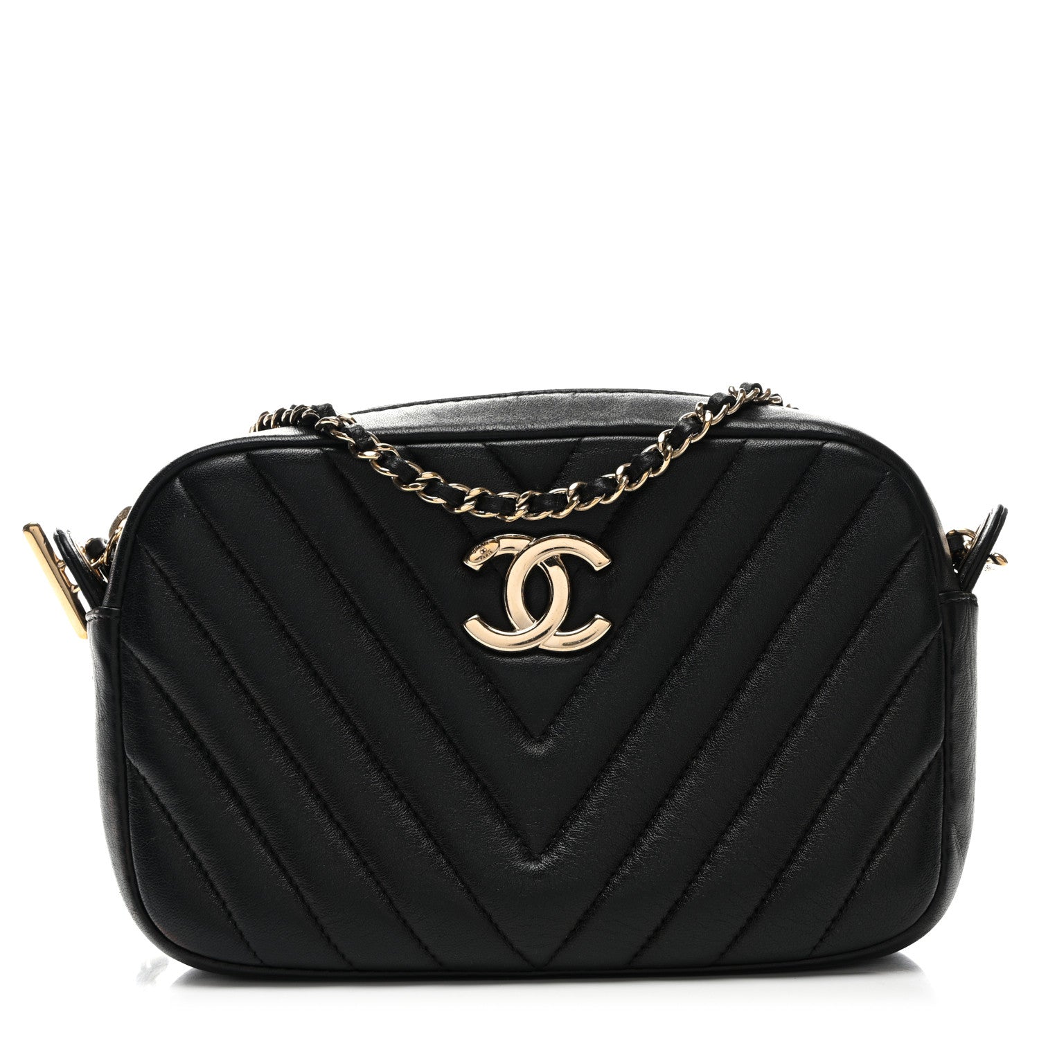 Chanel Lambskin Chevron Quilted Camera Case Black 1 of 11